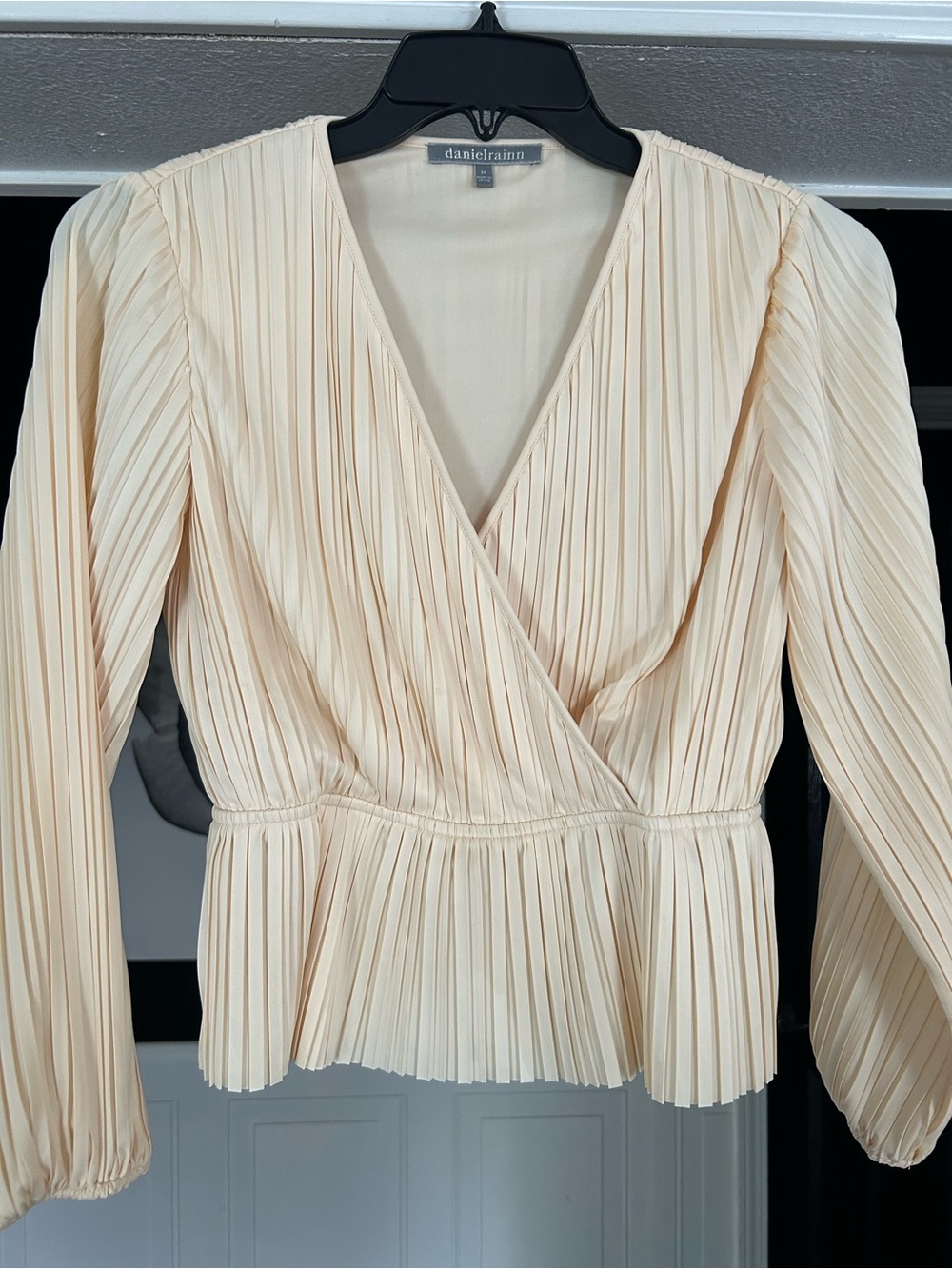 Daniel Rainn Pleated Cream Wrap Peplum Blouse